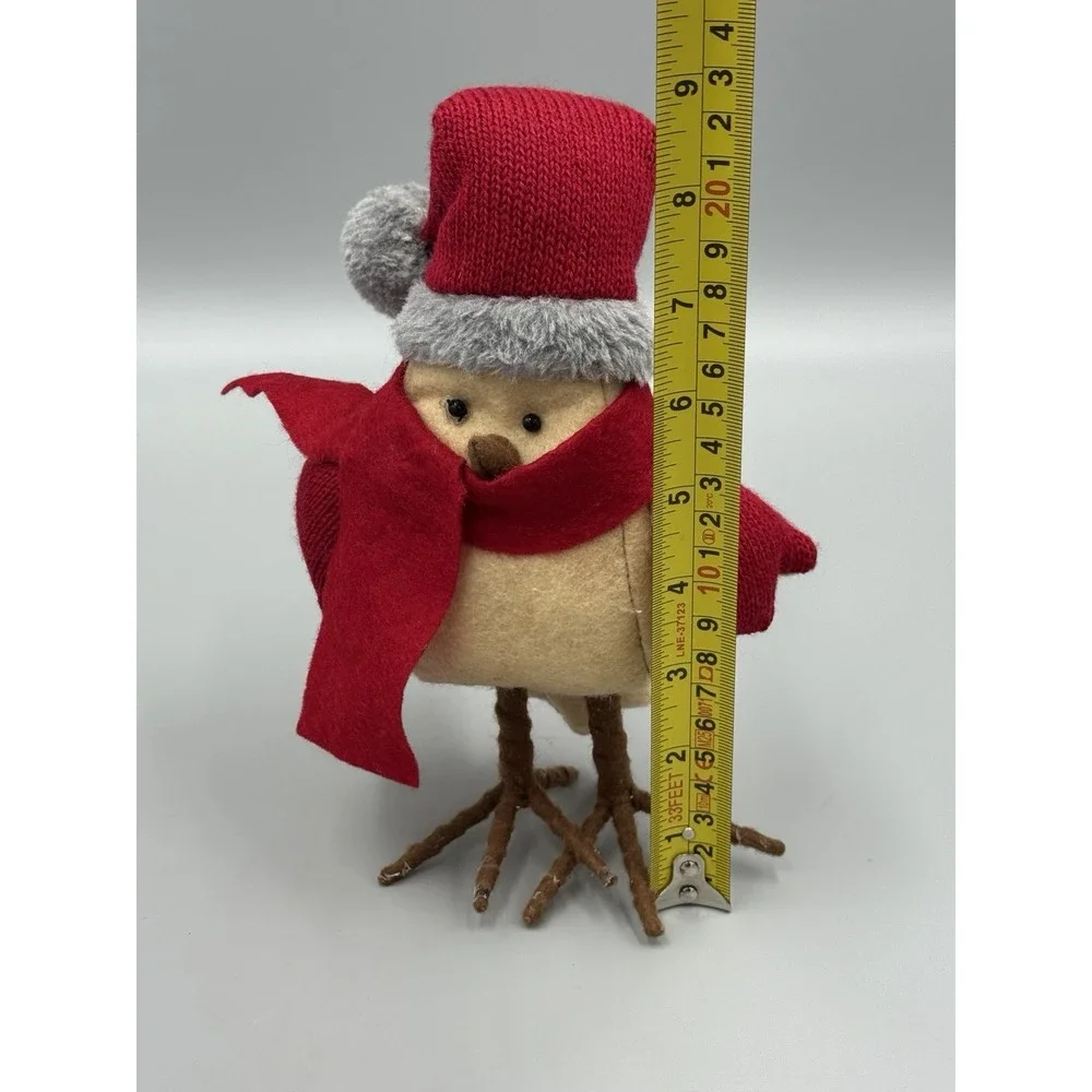 Holiday Bird In Christmas Santa Hat Cap Scarf 7 Inch Figurine Standing